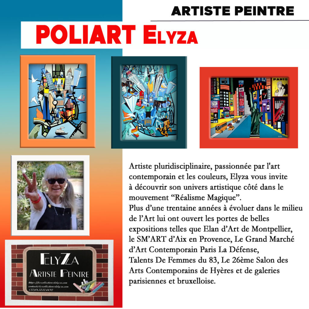 Polliart Elyza, artiste pluridisciplinaire. Présente à la journée L'Art s'expose à Besse sur Issole le 15 juin 2024